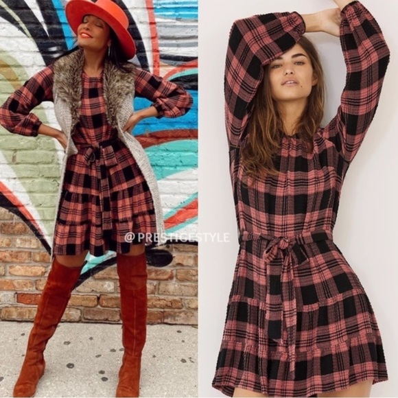 Anthropologie Cloth & Stone Daia Plaid Mini Dress - Picture 1 of 6